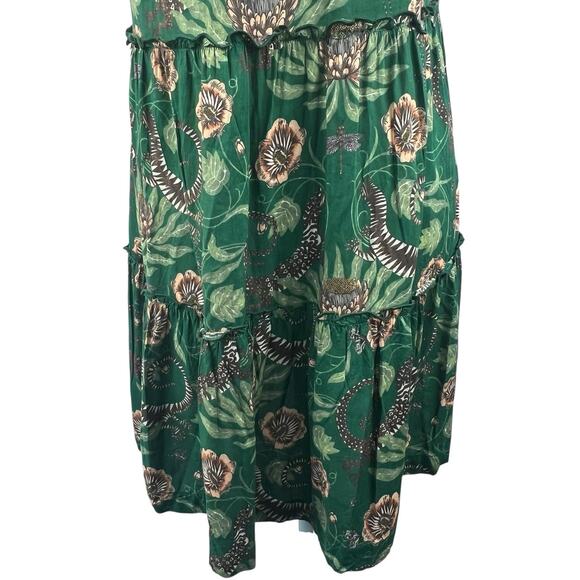 Anthropologie Green Victoria Garcia Floral Flutter Sleeve Tiered Dress SP Gecko - Picture 11 of 14